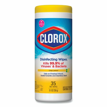 Clorox Towels & Wipes, White, Canister, Non-Woven Fiber, 35 Wipes, Crisp Lemon, 12 PK 01594CT